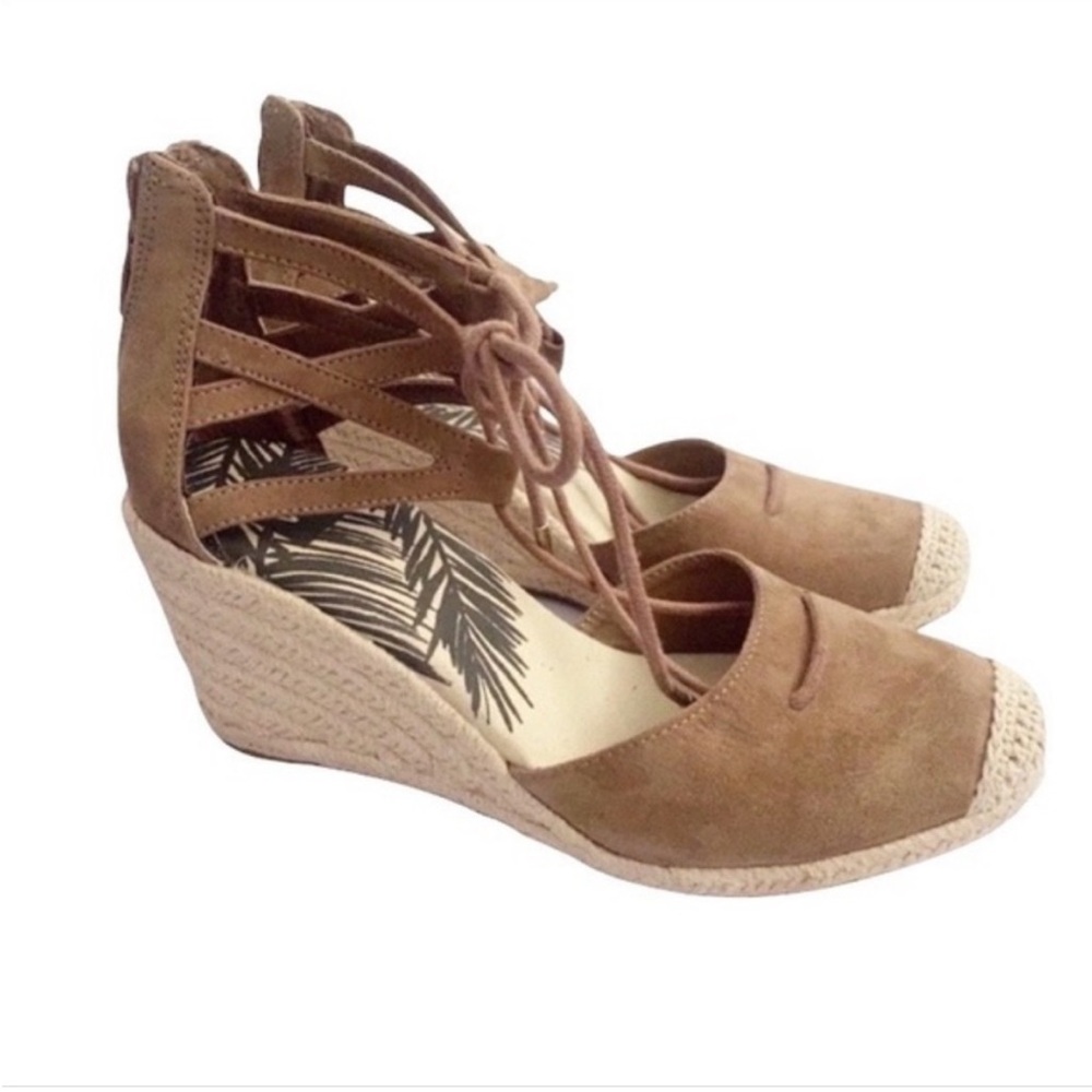 DV DOLCE VITA Taupe Suede Textile Lace Up Zip Back Espadrille Wedge Shoes